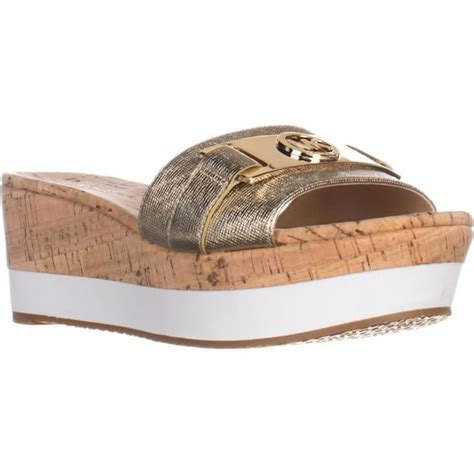 michael kors gold slide sandals|Michael Kors white platform sandals.